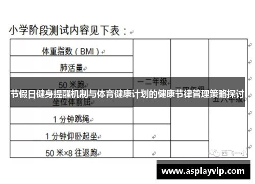 节假日健身提醒机制与体育健康计划的健康节律管理策略探讨